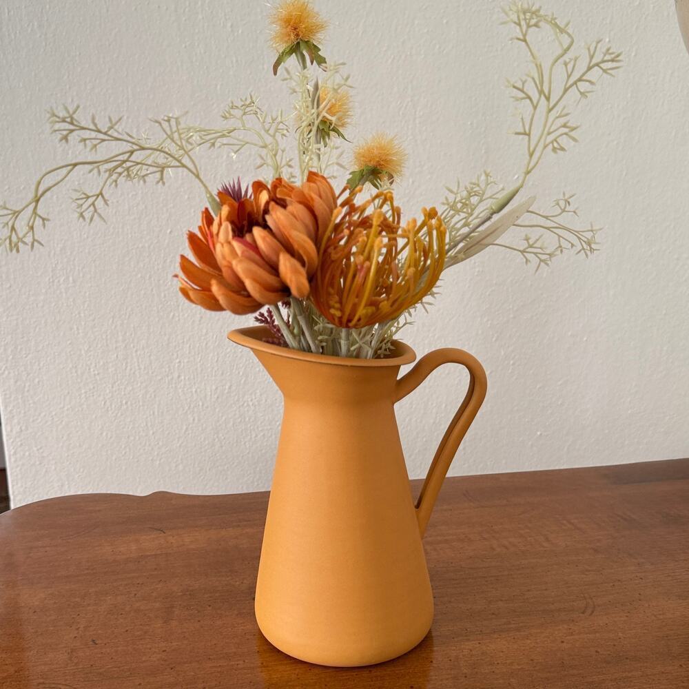IKEA SOCKERART Mustard Yellow Pitcher with Arrangement 6 5/8"